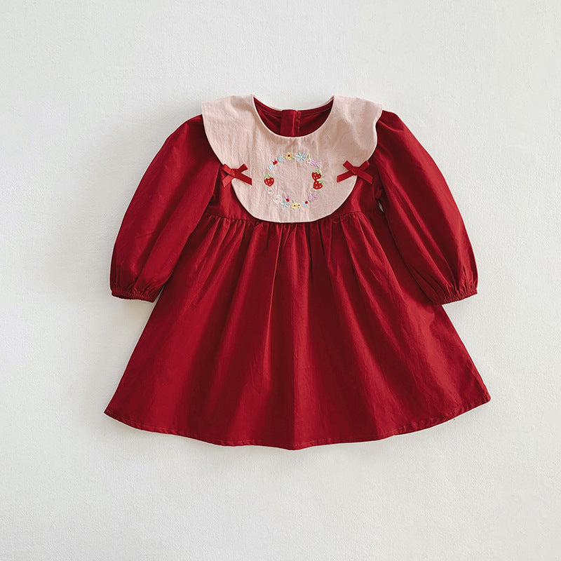 Embroidered Doll Collar Bow Girl Dress – Bee-Empowering-